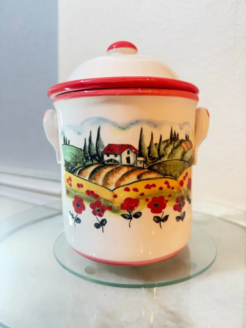 Ceramica Toscana Italian Ceramic Cookie Jar Tuscan Poppies Maestri Artigiani